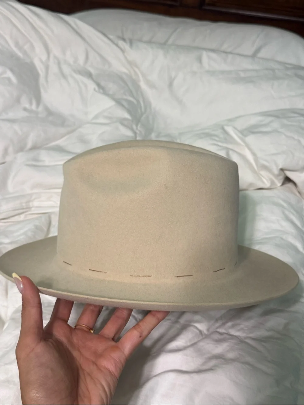 Noah Marion Tear Drop Braver Hat Fedora Flat Brim in Sahara Beige